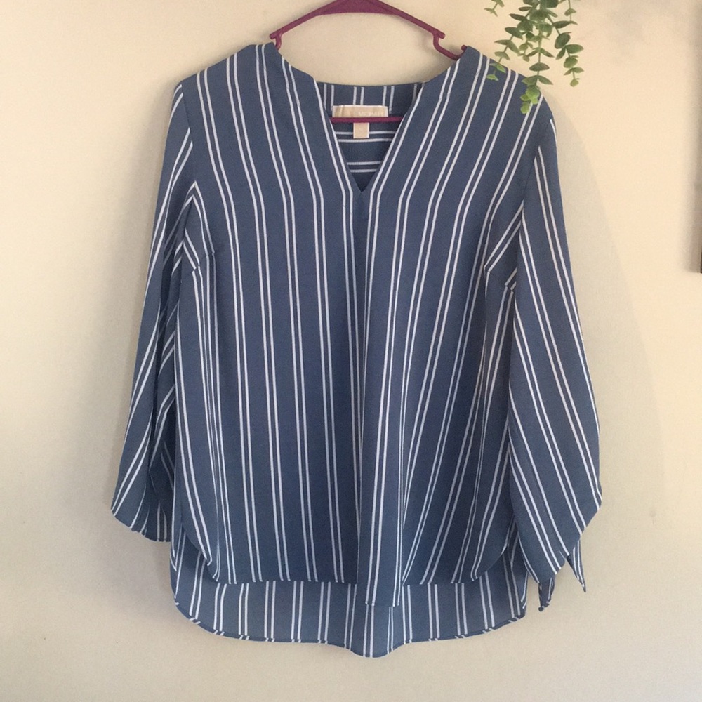 Blue and white striped blouse